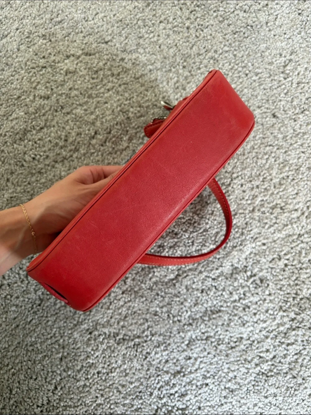 Coach Hamptons Demi baguette shoulder bag (style 7785) in Coral Red